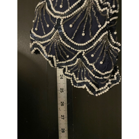 Vintage Laurence Kazar Womens Top Large Navy Silk Beaded Sequin Art Deco Wacky - Picture 6 of 7